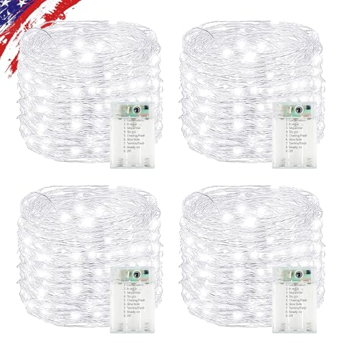 4 Pack Cuttable Fairy Lights Battery Operated, Waterproof 20FT 60LED Twinkle Lights with Timer Indoor Outdoor, Fairy Battery String Light for Bedroom, Classroom, Wedding, Christmas Décor(Cool White) - color: Cool White, size: 4PK 240LED