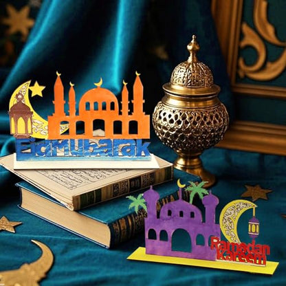 MUOUAKATE 6 Pcs Wooden Ramadan and Eid Crafts Kit, Paint Your Own Ramadan Activities for Boys Girls Ages 3-10 11 12, Ramadan Gifts for Ramadan Eid Party Supplies Class Home Table Decoration