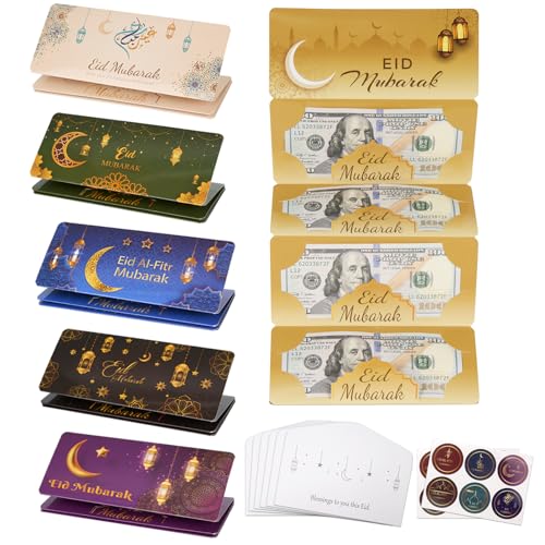 12 Pack/60 Slots Eid Envelopes for Cash, Eid Mubarak Envelopes Money Holders Bulk with Ramadan Stickers, Ramadan Mubarak Gifts for Kids (6)