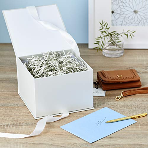 Hallmark Medium Gift Box with Lid and Shredded Paper Fill (Grey White 7 inch Box) for Weddings,Bridal Showers,Graduations,Birthdays,Bridesmaids Gifts,All Occasion,(Pack of 12) - color: White, size: Pack of 12