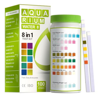 AAwipes Aquarium Ammonia Test Strips 8-in-1 |100 Strips | Quick & Accurate Water Testing for Freshwater & Saltwater Tanks -Test pH, Sodium Chloride, Alkalinity, Hardness, Chlorine etc. (K02-100) - color: 100 Strips