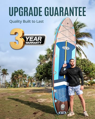 ZLX 11'6"x35" Ultra Wide Inflatable Stand Up Paddle Board | Stable Non-Slip Deck Pad, Unique Fin System, Premium SUP Accessories & Backpack - Upgraded Pump for Adults, All Skill Levels - color: Blush Pink Wood