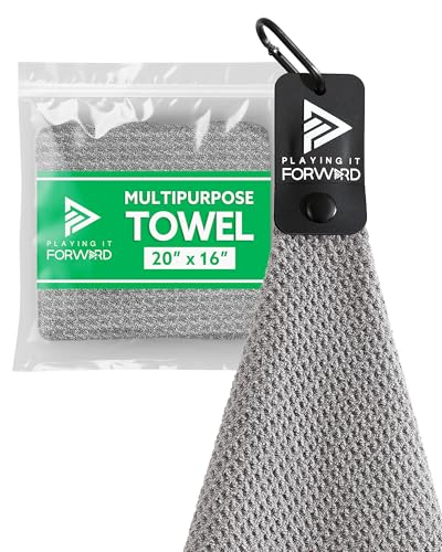 Magnetic Multi Sport Microfiber Towel for Gym, Running, Tennis, Workout, Golf Bags, Strong Magnet Hold, Gym Towels, Magnetic Golf Towels, Fast Drying, Men & Women, Gray - color: Gray