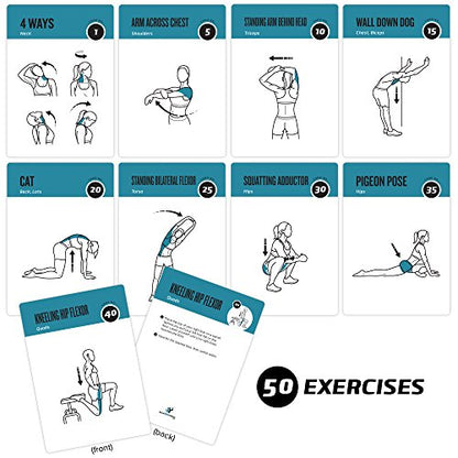 NewMe Fitness Stretching Workout Cards, Instructional Fitness Deck for Women & Men, Beginner Fitness Guide to Training Exercises at Home or Gym - style: Stretching
