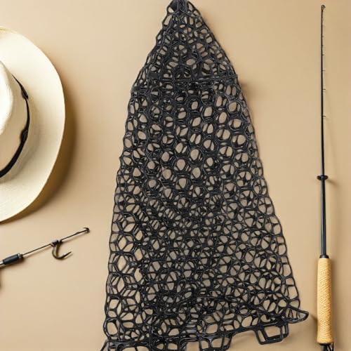 Luxshiny Silicone Fishing Net Replacement Mesh Bag, Lightweight Large Fish Landing Net Head, Black Sturdy Silicone Mesh for Freshwater and Saltwater Anglers