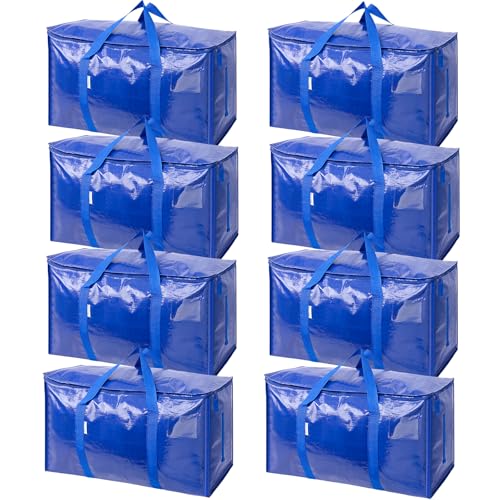 TICONN 8 Pack Extra Large Moving Bags with Zippers & Carrying Handles, Heavy-Duty Storage Tote Moving Boxes for Space Saving (8 PK, 18 Gallon) - color: Blue-18 Gallon, size: 8 Pack