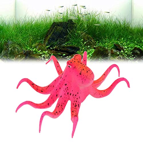 POPETPOP Aquarium Octopus Decoration, Aquarium Decorations Simulation Octopus Fish Tank Octopus Ornament Artificial Silicone Octopus with Suction Cup (Red)