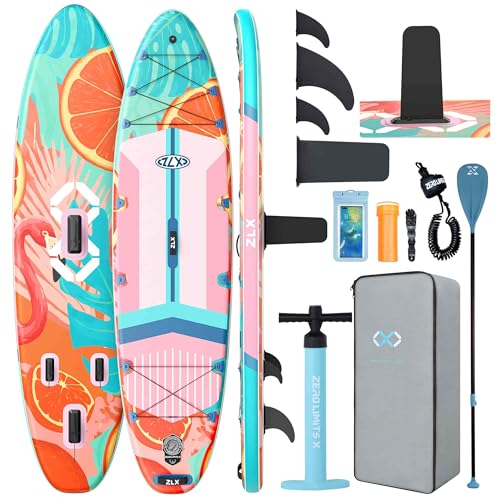 ZLX 11'6"x35" Ultra Wide Inflatable Stand Up Paddle Board | Stable Non-Slip Deck Pad, Unique Fin System, Premium SUP Accessories & Backpack - Upgraded Pump for Adults, All Skill Levels - color: Pink Orange Gradient
