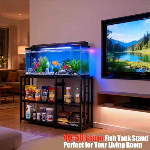 GCCSJ 36" Modern Black Aquarium Stand for 40-50 Gallon Fish Tanks, Adjustable Storage and Outlets, 750lb Capacity Furniture Cabinet, Quick 30-Min Assembly
