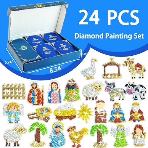 Nativity Sence Diamond Painting Advent Calendar 2026,24pcs Nativity Diamond Art Keychains,Christmas Countdown Calendar DIY Crafts,Christian Religious Gifts