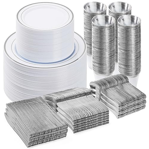 BESTVIP 600PCS Silver Dinnerware Set for 100 Guests, - color: Silver, size: 100 Guests