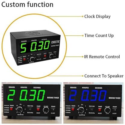 Classic Boxing Interval Timer, Professional Gym Timer with LED Display, Selectable Training Time and Cycle Repetitions, for Muay Thai/MMA/Kickboxing