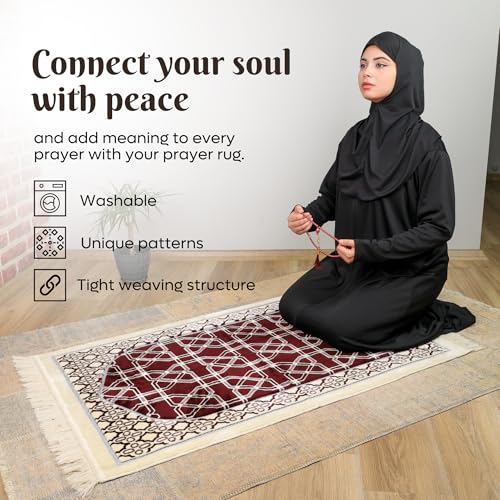 Velvet Muslim Prayer Rug Set with 99 Beads - Brown - color: Brown