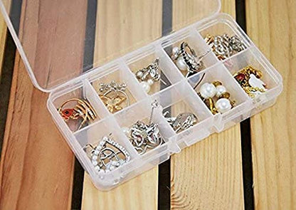 Yansanido 4 Pcs 10 Grids 5 Inch x 2.5 Inch Adjustable Small Removable Clear Plastic Jewelry Organizer Divider Storage Box Jewelry Earring Tool Containers (White (10-Grid) 4pcs)