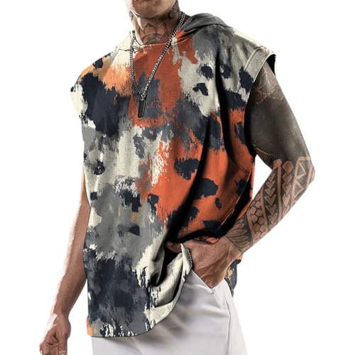 domirica Mens Relaxed Hooded Tank Tops Abstract Print Crewneck Casual Breathable Summer Fitness Sleeveless Shirt - color: Leopard, size: 5X-Large