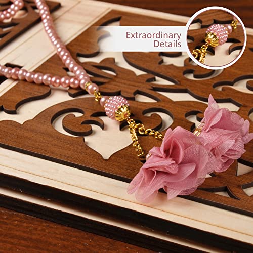 BABY SHOWER CHOCOLATE Prayer Rug Islamic Gift Set, Velvet Prayer Mat, Prayer Beads, Scarf and Yaseen Book, Perfect Family and Muslim Eid Gifts (Pink) - color: Pink