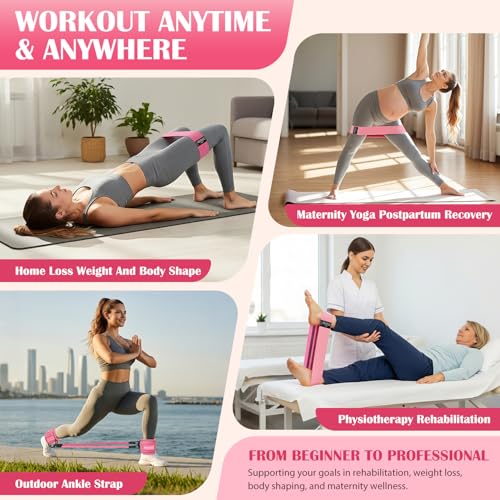 KUTIZE Ankle Resistance Bands with Cuffs & Fabric Resistance Bands Set - Legs & Glutes Workout Equipment for Women & Men, Home Gym Heavy Exercise Bands for Hip, Yoga, Strength Training, Rehab, Pilates - color: Pink-1