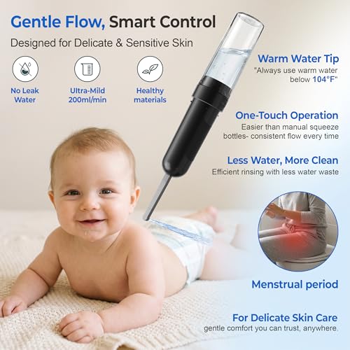 Electric Portable Bidet – Rechargeable Travel Bidet for Women Postpartum Care & Personal Hygiene | 3 Pressure Modes for Home Travel & Camping, Black - color: Black