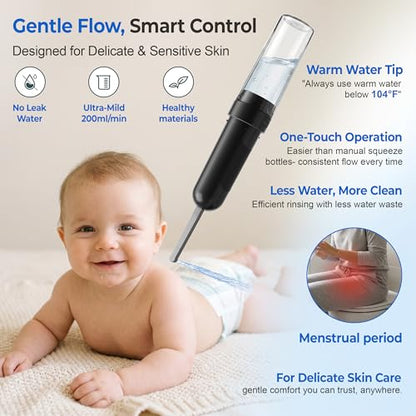 Electric Portable Bidet – Rechargeable Travel Bidet for Women Postpartum Care & Personal Hygiene | 3 Pressure Modes for Home Travel & Camping, Black - color: Black