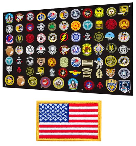 Tactical Patch Display Panel Holder Board for Military Army Combat Morale Uniform Hook and Loop Emblems, 43 Inches x 27.5 Inches (Large), with 1 Flag Patch Included - color: Black, Large