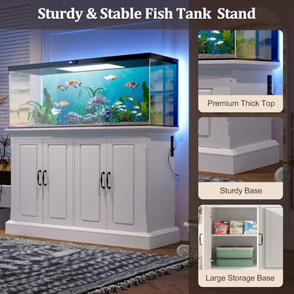 55-75 Gallon Fish Tank Stand with Power Outlet, Aquarium Stand with 4 Cabinets, Heavy Duty Reptile Tank Stand, Turtle Tank, Reptile Terrarium, White - color: White, size: 50x20x36.2 Inch