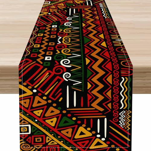 Traditional African Table Runner, Tribal African Mud Pattern Abstract Geometric Print Ethnic Farmhouse Coffee Table Center Decor for Kitchen Dining Patio Holiday Party Indoor Outdoor, 13"x36" Inch - color: African-8, size: 13x36" Table Runner