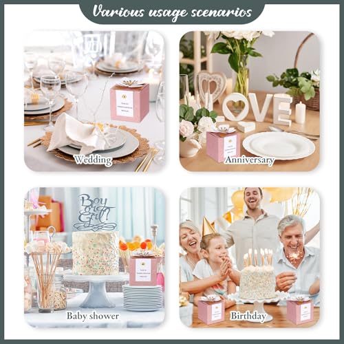 Affrolling 50 Pcs Wedding Favor Boxes with Thanks Card Square Flower Candy Boxes Paper Bridal Gift Box for Guests Wedding Bridal Shower Birthday Party Anniversary (Pink) - color: Pink
