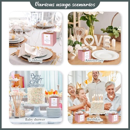 Affrolling 50 Pcs Wedding Favor Boxes with Thanks Card Square Flower Candy Boxes Paper Bridal Gift Box for Guests Wedding Bridal Shower Birthday Party Anniversary (Pink) - color: Pink