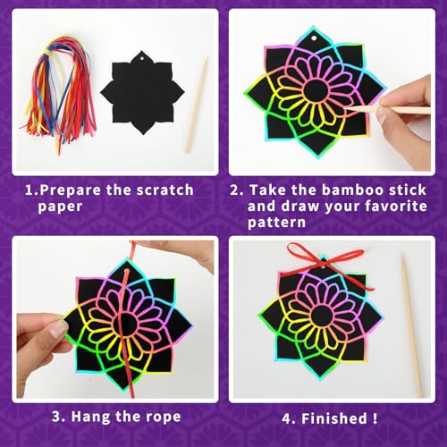 FEBSNOW 48Pcs Ramadan Crafts for Kids Magic Rainbow Scratch Paper Art Set | School Classroom Ramadan Activities, Kids DIY Eid Craft Projects, Magic Hanging Scratch Ornaments, Holiday Party Favors - style: Ramadan
