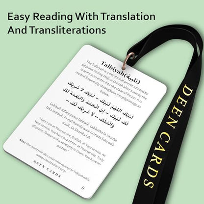 Umrah Guide Book - 32-Page Pocket-Size Guide With Lanyard - Includes Duas and Supplications - Durable 400gsm Cards
