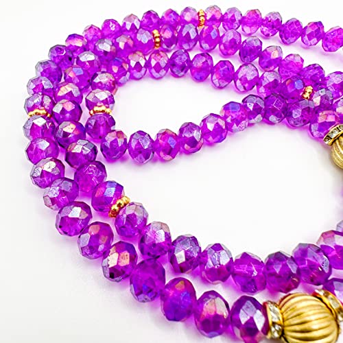Bright Purple Crystal Islamic Prayer Beads, Natural Stone, 99 Beads, Tasbih, Misbaha, Tasbeeh, Rosary, Misbah, Tesbih, 6mm