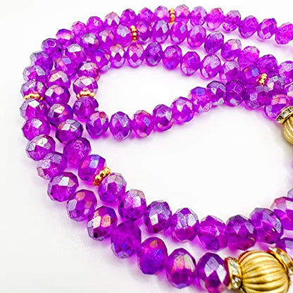 Bright Purple Crystal Islamic Prayer Beads, Natural Stone, 99 Beads, Tasbih, Misbaha, Tasbeeh, Rosary, Misbah, Tesbih, 6mm