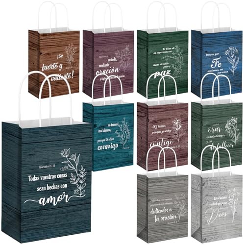 Kolldenn 40 Pcs Spanish Bible Verse Bags Bulk with Handles, Vintage Colors - color: Vintage Colors