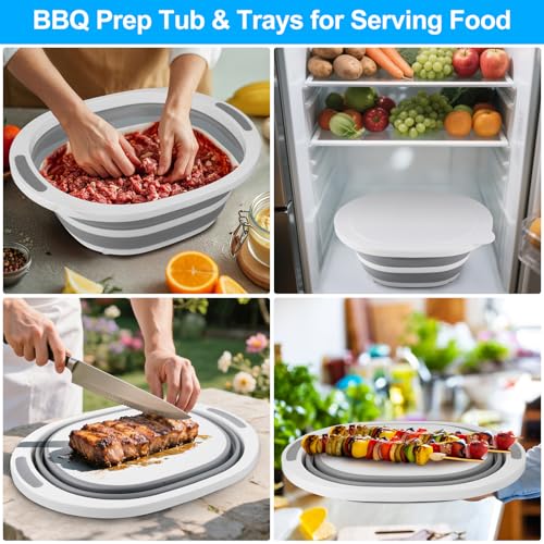 Collapsible Wash Basin, 7.5L Dish Tub Sink Basin Folding Dish Pans for Kitchen Sink, 2-in-1 Dishpan + Cutting Board, Portable Sink Dish Basin for Camping BBQ Prep Tub Washing Bin Bucket with Lid - style: With Lid