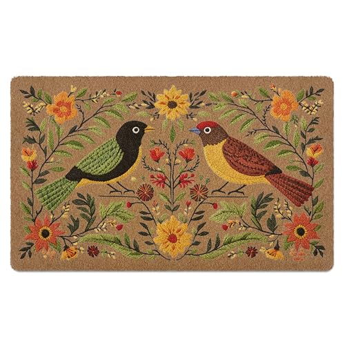 Vintage Floral Bird Door Mat, Antique Flower Botanical Birds Welcome Front Coir Door Mats Outdoor Indoor Outside Entrance for Nursery, Retro Floral Bird Decor 17x29 Inch - color: Bird2, size: Coir