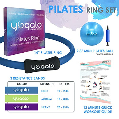 Pilates Ring and Ball Set with 3 Resistance Bands - Pilates Equipment for Home Workout - Magic Circle Pilates Ring 14 Inch to Tone, Sculpt and Strengthen - Fitness Ring for Yoga and Pilates - color: Blue