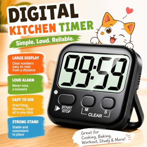 2 Pack Digital Timer for Kids Classroom Kitchen Timers for Cooking | w/ Battery, Easy to View, Alarm, Mute Mode, Count Down/Up, Magnetic, Kickstand, Hanging, Classroom Timer for Teacher Supplies - color: Rich Black *2
