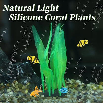 Aquarium Glowing Kelp Plant, Soft Silicone Glowing Decorations Green 2pcs - color: Green