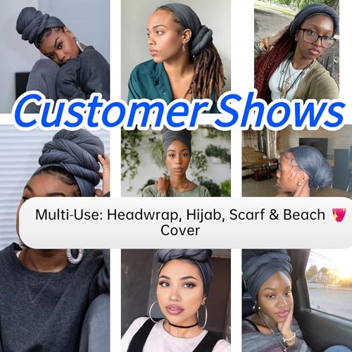 Harewom Head Wraps for Black Women, 71" Long Soft African Turban Hair Scarf - color: 1 Pcs- Dark Gray