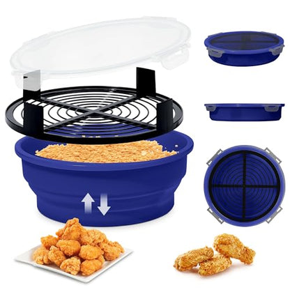 Collapsible Batter Bowl - Breading Bowl Shaker with Lid, Deep Blue - color: Deep Blue
