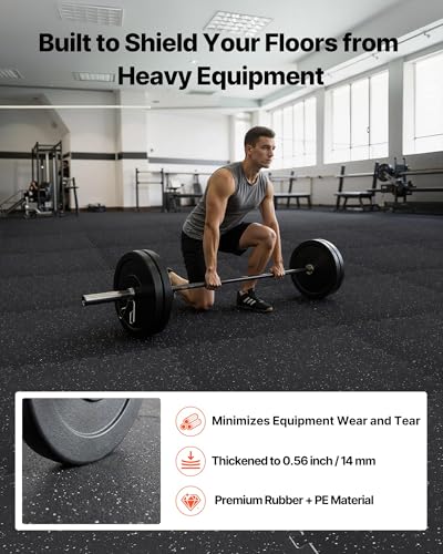 VEVOR 0.56Inch 48sq.ft 12 Tiles Gym Flooring for Home Gym, Rubber Top with High Density EVA Foam, 24 x 24In Gym Floor Exercise Equipment Mats, Interlocking Gym Mats, Puzzle Workout Mats, Black & White | Rubber Top with High Density EVA Foam, Lightweight G