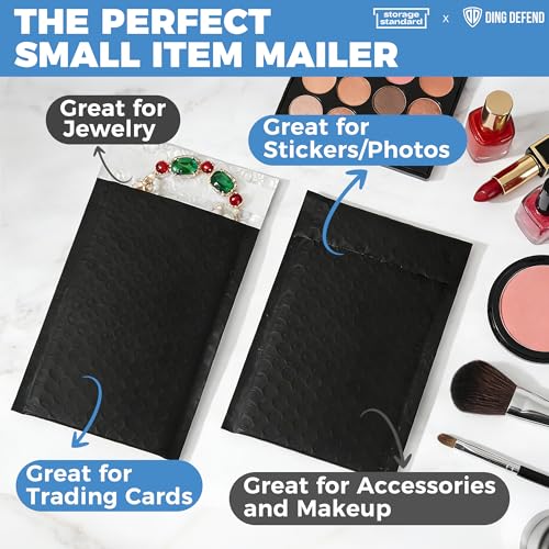 110-Pack Bubble Mailer 4'' x 8'' - Self-Sealing Waterproof Small Mailing Envelopes Padded Lightweight Shipping Bags for Accessories, Small Parts, Jewelry, Trading Cards, Compact Items 4x7 Usable Space - color: Black - 110 Pack