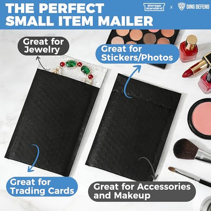 110-Pack Bubble Mailer 4'' x 8'' - Self-Sealing Waterproof Small Mailing Envelopes Padded Lightweight Shipping Bags for Accessories, Small Parts, Jewelry, Trading Cards, Compact Items 4x7 Usable Space - color: Black - 110 Pack