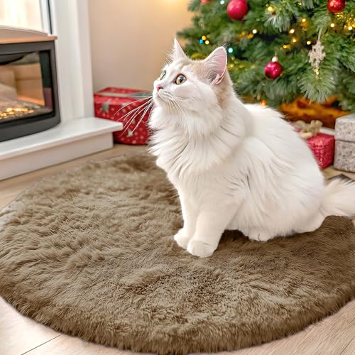 OLANLY Taupe Round Rugs for Bedroom - Machine Washable, 2 ft Circle Area Rugs for Living Room, Soft and Fluffy Shaggy Carpet for Teen Girl and Boys, Nursery Rooms, Dorms, Home Decor Aesthetic - color: Taupe, size: 2 Ft Round