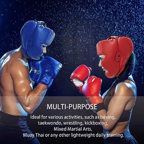 2 Pack Boxing Headgear Equipment for Taekwondo, Sparring, MMA, Muay Thai - Safety Helmet Protective Gear for Men Women Beginners - color: Blue,Red
