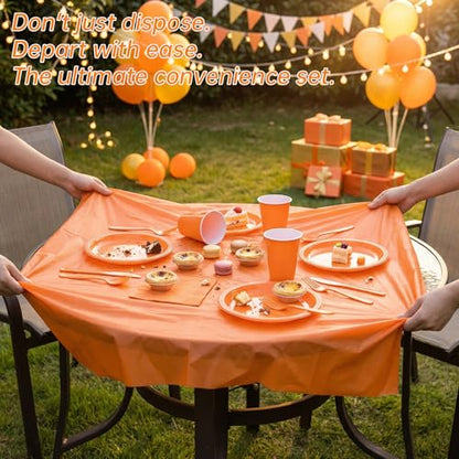 Tinybee 352 Pcs Orange Plastic Plates, Disposable Dinnerware Set for 50 - color: Orange