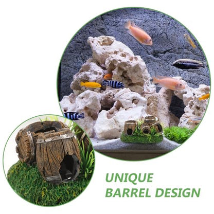 Kisangel Wine Barrel Aquarium Ornament Resin Fish Tank Decoration with Hideout Cave for Fish and Shrimp Shelter 2.36X3.35X2.36 Inch Rustic Aquarium Decor