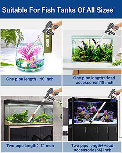 QZQ Aquarium Gravel Cleaner Vacuum Fish Tank Cleaner Tools Kit | [2026 Edition] Water Changer with Aquarium Thermometers, Fish Net kit, Use for Fish Tank Cleaning Gravel and Sand