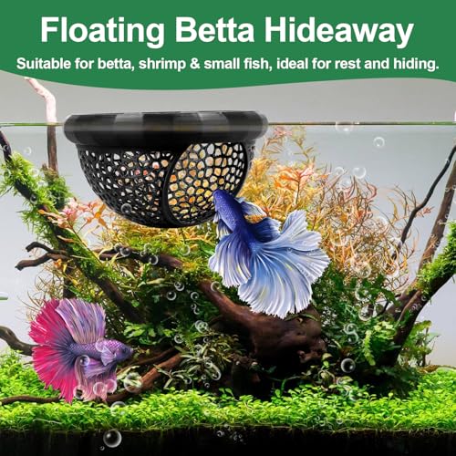 Uncle Yang 2 PCS Floating Betta Hammock & Shrimp Shelter with Feeding Ring | 3D Printed Aquarium Decor Betta Hide Safe Resting Spot for Betta Fish, Shrimp and Small Fish