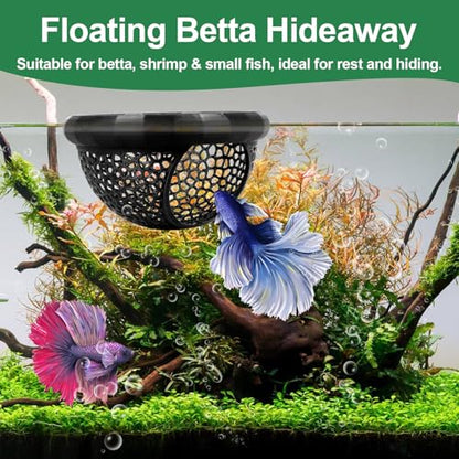 Uncle Yang 2 PCS Floating Betta Hammock & Shrimp Shelter with Feeding Ring | 3D Printed Aquarium Decor Betta Hide Safe Resting Spot for Betta Fish, Shrimp and Small Fish